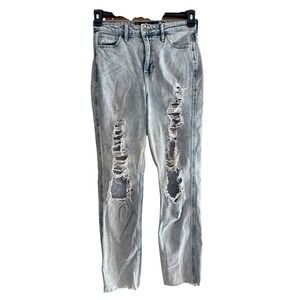 Hollister Womens Sz 5R Ultra Hi‎ Rise Mom Jean Distress Raw Hem Light Wash Baggy